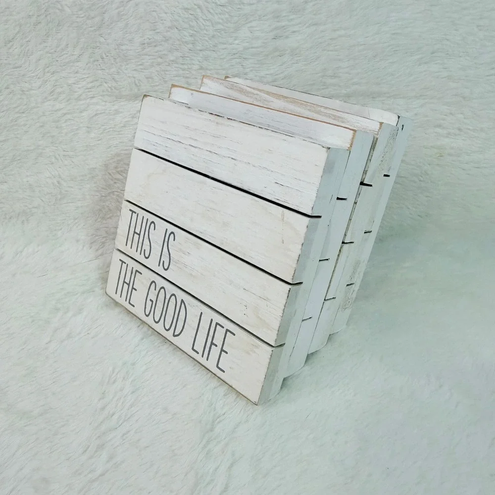 Mud Pie Wood Coaster Set of 4 This‎ Is The Good Life White Farmhouse Pallet Sign